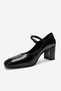 Nicho Black Wrinkled Patent Leather Women's Thick Heeled Shoes - 8