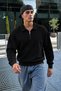 Men's Long Sleeve Black Sweater with Zipper Detail - 3