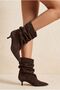Women's Brown Suede Bellowed Pino Heel Boots Un001-0806
