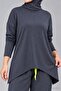 Women's Long Sleeve Asymmetrical Tunic and Waist-Tie Pants Set with Arma Detail, Viscose Cotton, Two-Thread Double Set - 5