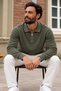 Men's Zippered Polo Collar Green Knit Sweater - 4