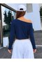 Women's Oversize Boat Neck Long Sleeve Off Shoulder Blouse - 3