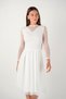 Flock Print Polka Dot Detailed Midi Dress - White - 3