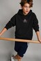 Boy's Oversize Hoodie Car Bear Printed Black – Hooded, with Pockets, 3 Thread Fleece