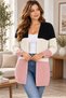 Women's Open-Front Long Sleeve Color-Decorated Woven Detailed Soft Textured Stylish Casual Black Beige Powder Knitwear Sweater - 4