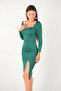 Scuba Fabric Slit Detailed Dress - Emerald Green - 2