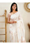 White Soft Silk Saree with Peach & Silver Woven Accents - MAF101295 | White, Peach & Silver - 3