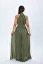 Women's Halter Neck Pleated Long Evening Dress - 4