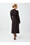 Bitter Brown Accessory Detailed Double Breasted Collar Soft Touch Midi Dress - 5