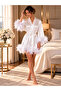 Bride Feathered Gold Embroidered Satin Dressing Gown - 2