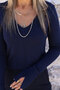 Navy Blue Standard Size V-Neck Sleeve Detail Sweater - 4