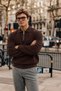 Men's Half Zip Polo Collar Brown Knit Sweater - 5