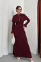 Women's Dress Long Knitwear Stylish Long Sleeve Crew Neck Gold Buttoned Knitted Dress with Detachable Cape - 2