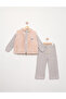 Plush Vested Stone Printed 3 Yarn Girls' Tracksuit Set