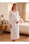New Season Ecru Luxury Boxed Buttoned Lace Detailed Special Design Long Sleeve Maternity Pajamas Nightgown Set of 2 - 4