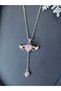 Silver Stainless Steel Pink Heart Winged Necklace with Zircon Stone, Movable Wings, Heart
