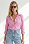 Women's Pink Geometric Stripe Detailed Flowy Shirt Gml-19001335 - 4