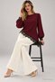 Istanbul Elegance |   Women's Crew Neck Lace Detailed Long Sleeve Imported Crepe Stylish Blouse (Belt Not Included)