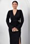 Double-Breasted Collar Slit Long Sleeve Dress K-262725 - 2
