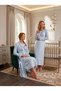New Season Blue Double-Breasted Collared Full-Length Design with Nursing Features Long Sleeve 100% Cotton Maternity Nightgown Set - 8