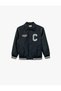 Embroidery Detailed Long Sleeve Faux Leather Detailed College Jacket with Pockets - 3