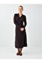 Bitter Brown Accessory Detailed Double Breasted Collar Soft Touch Midi Dress - 2