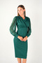 Crepe Fabric Sleeves Tulle Pencil Dress - Emerald Green - 2