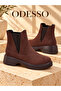 Women's Brown Suede Chelsea Boots with Elastic Side and Mesh Detail, Thick Sole, Short Ankle Casual Boots - 3