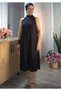 Black Off-The-Shoulder Front-Closure Gathered Below-The-Knee Turtleneck Combed Viscose Dress - 5