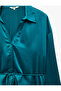 Regular Fit Notched Collar Long Sleeve Tie-Up Satin Shirt - 7