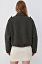 Khaki Plaid Patterned Oversize Women's Bomber Jacket Mg2920 - 2