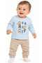 Baby Boy Family Written Monkey Patterned Blue Color Tracksuit Set with Snap Closure on the Shoulder