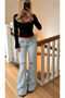 Low Waist Bootcut Stretchy Jean Pants with Ripped Detail