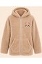 Girl's Plush Hooded Zippered Cardigan with Cat Embroidery and Pockets, Soft Sweatshirt, Ages 8-13, Cream - 7