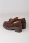 Seç V2752 Genuine Leather Women's Heeled Loafer (Heel Height: 7 cm) Brown Suede - 7