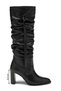 Women's Black Buckle Detailed Drawstring Above Knee Thick High Heel Boots - 2