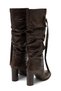 Women's Brown Buckle Detailed Drawstring Below the Knee Thick High Heel Boots - 5