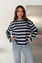 Women's Striped Crew Neck Long Sleeve Basic Sweatshirt - 2