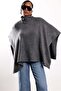 Anthracite Asymmetrical Cut Poncho Sweater - 3