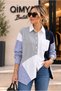 Nox Women's Striped Sleeves, Spattered Stones, Combed Cotton, Color Blocked, V-Neck Back, Oversize Shirt - 2