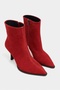 Marma Red Genuine Suede Zipper Detail Pointed Toe Women's Heeled Boots - 4
