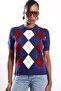 Navy Blue Diamond Pattern Short Sleeve Knitwear - 3