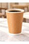 100 Pcs 14 oz Double Wall Kraft Coffee Cups + 100 Black Lids Double Wall Hot Drink Cups - 5