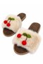 Women's Plush Fur Soft-Sole Lightweight Slippers with Cherry Details - 4