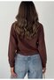 Women's Boat Neck Star Print Detailed Loose Crop Long Sleeve Autumn Sweatshirt - 4