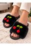 Women's Plush Fur Soft-Sole Lightweight Slippers with Cherry Details