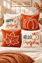 Autumn Themed Pumpkin and Leaf Pattern Decorative Throw Pillow Cover – Orange Cream 43X43 cm – (Double-Sided)