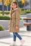 Girl's Winter Coat Pondit Fabric Hooded Fur Inside Plush Lining Waist Drawstring Pocket Waterproof and Windproof Coat - 2