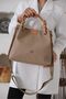 Women's Hand and Shoulder Bag with Embossed Logo, Double Handle, Adjustable Strap, Stylish Mink - 2