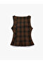 Peplum Cut Square Neck Sleeveless Plaid Blouse - 2
